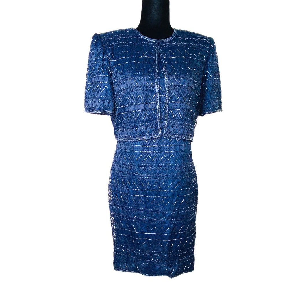 Laurence Kazar New York Sequined Evening Dress Handmade in India 80s Style - Picture 2 of 15